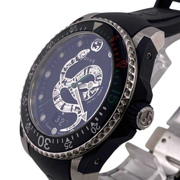 GUCCI DIVE 136.3 Snake Black Dial 3 Hand Date Watch Analog Digital Men's - Picture 1 of 12